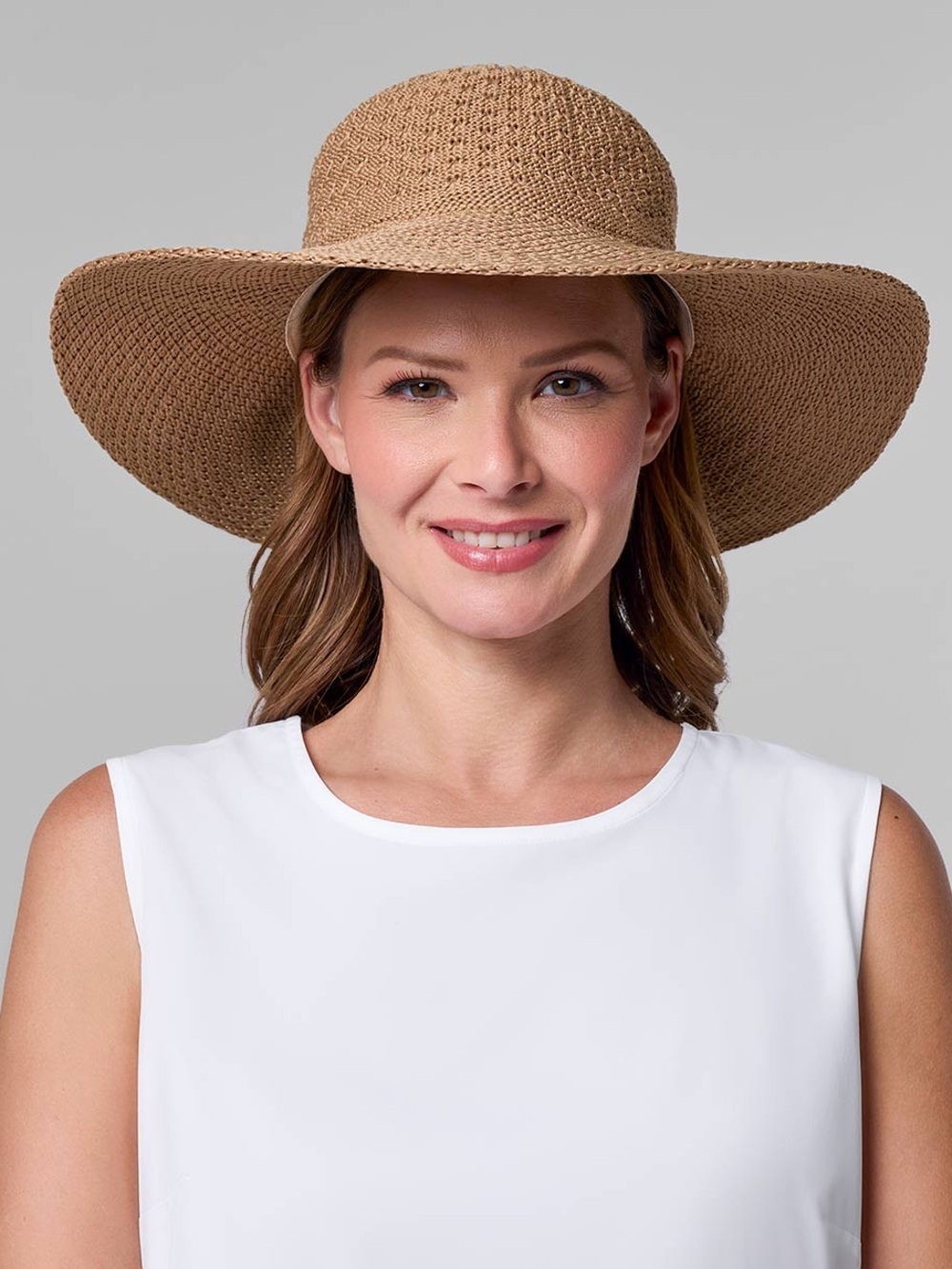 Coolibar One Size UPF 50+ Tan Perla Packable Wide Brim Hat
